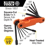 Klein® 70550 Pro Heavy Duty Folding Hex Key Set, 11 Pieces, 1/2 in, 3/8 in, 5/16 in, 1/4 in, 7/32 in, 3/16 in, 5/32 in, 9/64 in, 1/8 in, 7/64 in, 3/32 in Hex, Comfortable Grip/Straight Handle, Reinforced Nylon/Steel