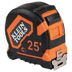 Klein® 9225 Closed Case Double Sided Lockable Magnetic Hook Measuring Tape, 25 ft L, Steel Blade, Imperial Measuring System, 1/16 in Graduation