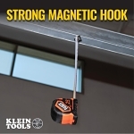 Klein® 9225 Closed Case Double Sided Lockable Magnetic Hook Measuring Tape, 25 ft L, Steel Blade, Imperial Measuring System, 1/16 in Graduation
