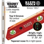 Klein® 935RBLT Lighted Rare Earth Magnet Billet Torpedo Level, 9 in L, 4 Vials, Aluminum, 0/30/45/90 deg Vial Position, 0.1 % Accuracy