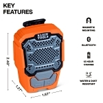 Klein® AEPWS1 Speaker, 12 hr Battery, Bluetooth Connection, Orange