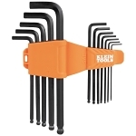 Klein® BLS12 Ball End Wrench Set, 12 Pieces, 1/16, 5/64, 3/32, 7/64, 1/8, 9/64, 5/32, 3/16, 7/32, 1/4, 5/16, 3/8 in Hex, Hex Drive, CR-V Steel, Black Phosphate