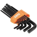 Klein® BLS12 Ball End Wrench Set, 12 Pieces, 1/16, 5/64, 3/32, 7/64, 1/8, 9/64, 5/32, 3/16, 7/32, 1/4, 5/16, 3/8 in Hex, Hex Drive, CR-V Steel, Black Phosphate