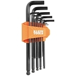 Klein® BLS12 Ball End Wrench Set, 12 Pieces, 1/16, 5/64, 3/32, 7/64, 1/8, 9/64, 5/32, 3/16, 7/32, 1/4, 5/16, 3/8 in Hex, Hex Drive, CR-V Steel, Black Phosphate