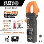 Klein® CL390 Auto-Ranging AC/DC Digital Clamp Meter, 600 VAC/VDC, 400 A, 4000 uF, 200 uA, 40 Mohm, 10 Hz to 60 kHz, 1.61 in Jaw, Reverse Contrast LCD Display