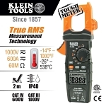 Klein® CL800 AC Auto-Ranging Low Impedance Mode Auto Off Digital Clamp Meter, 1000 VAC/VDC, 600 A, 60 MOhm, 50 to 400 Hz, 1-3/8 in Jaw, LCD Display