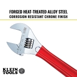 Klein® D507-12 Extra Capacity Adjustable Wrench, 1-1/2 in, Polished Chrome, 12.35 in OAL, Steel