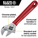 Klein® D507-6 Extra Capacity Non-Insulated Adjustable Wrench, 15/16 in, Polished Chrome, 6-1/2 in OAL, Forged Alloy Steel Body, Forged Alloy Steel