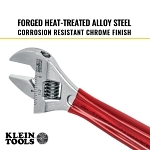 Klein® D507-6 Extra Capacity Non-Insulated Adjustable Wrench, 15/16 in, Polished Chrome, 6-1/2 in OAL, Forged Alloy Steel Body, Forged Alloy Steel