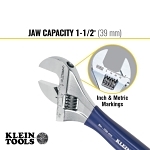Klein® D509-8 Extra Wide Adjustable Wrench, 1-1/2 in, Polished Chrome, 8-1/2 in OAL, Hardened Steel Body