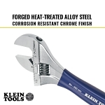 Klein® D509-8 Extra Wide Adjustable Wrench, 1-1/2 in, Polished Chrome, 8-1/2 in OAL, Hardened Steel Body