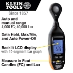 Klein® ET130 Digital Light Meter, 4000 fc/40000 lux Measuring, Backlit LCD Display