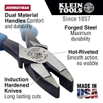 Klein® Journeyman™ J2000-9NE Heavy Duty High Leverage Lineman Plier, 1-3/8 in Nominal, 1.594 in L x 1-1/4 in W x 5/8 in THK Steel Knurled/New England Jaw, 9.55 in OAL