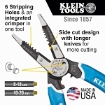 Klein® Klein-Kurve® K12065CR Heavy Duty Wire Stripper/Cutter/Crimper Multi-Tool With (6) Stripping Holes, 18 to 8 AWG, 20 to 10 AWG, 8.3 in OAL, 32 to 6 AWG, 32 to 8 AWG Shearing, Forged Steel Body