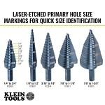Klein® KTSB03 Step Drill Bit, 1/4 in Dia Min Hole, 3/4 in Dia Max Hole, Steel, 3/8 in Shank