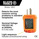 Klein® RT110 3-Wire GFCI Receptacle Tester, 110/125 VAC, 50/60 Hz