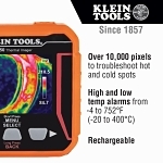 Klein® TI250 Rechargeable Thermal Imager, TFT LCD Display, -4 to 752 deg F, 10800 pixel Display/10800 pixel Sensor Resolution, Lithium-Ion Battery
