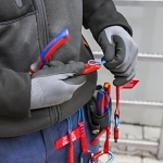Knipex® 74 22 200 SBA High Leverage Diagonal Cutting Plier, 11/64 in Dia Medium Hard, 1/8 in Dia Hard, 3/32 in Dia Piano Wires Nominal, 7/8 in L x 1-1/8 in W Angled/Oval Jaw, 8 in OAL, Beveled Cut, DIN ISO 5746