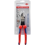 Knipex® 74 22 200 SBA High Leverage Diagonal Cutting Plier, 11/64 in Dia Medium Hard, 1/8 in Dia Hard, 3/32 in Dia Piano Wires Nominal, 7/8 in L x 1-1/8 in W Angled/Oval Jaw, 8 in OAL, Beveled Cut, DIN ISO 5746