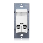 Leviton® OSSMD-MAW 1-Pole Dual Relay Self Adjusting Occupancy Sensor With Neutral Wire, 120/230/277 V AC, PIR/Ultrasonic Sensor, 2400 sq-ft Coverage, 180 deg Viewing, Wall Mounting