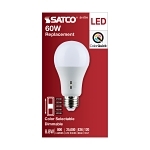 SATCO® S11791 Type A Lamp, 8.8 W, 60 W Incandescent Equivalent, E26 Medium Lamp Base, A19 Shape, 800 Lumens