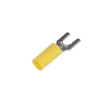 Sta-Kon® 10RC-10F RC Series Insulated Fork Terminal, 12 to 10 AWG Conductor, 1.09 in L, Brazed Seam/Serrated Barrel, Copper, Yellow