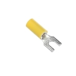 Sta-Kon® 10RC-8F RC Series Insulated Fork Terminal, 12 to 10 AWG Conductor, 1.09 in L, Brazed Seam/Serrated Barrel, Copper, Yellow