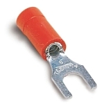Sta-Kon® 18RA-8F RA Series Insulated Fork Terminal, 22 to 16 AWG Conductor, 0.97 in L, Brazed Seam/Serrated Barrel, Copper, Red