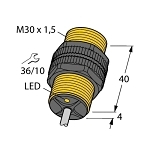 Turck BI8U-M18-RP6X-H1141 Shielded Inductive Sensor, 10 to 30 V DC, PNP Output, 1NO