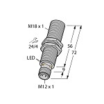 Turck BI8U-M18-RP6X-H1141 Shielded Inductive Sensor, 10 to 30 V DC, PNP Output, 1NO